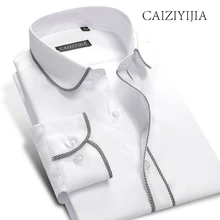 Caiziyijia Лидер продаж хлопок Мужская одежда рубашка с длинными рукавами Camisa masculina Модные Белые Свадебные рубашка брендовая одежда