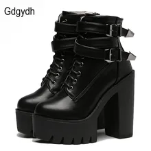 Fashion 2016 Brand Autumn Women Boots High Heels Platform Buckle Lace Up Leather Short Booties Black Ladies Shoes Good Quality Fashion 2016 Brand Autumn Women Boots High Heels Platform Buckle Lace Up Leather Short Booties Black Ladies Shoes Good Quality