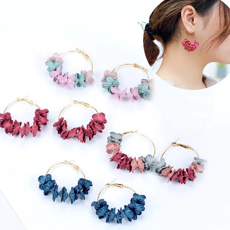 

1 Pair Women Hoop Earrings Floral Round Lady Girl Earring Jewelry Gift KQS8