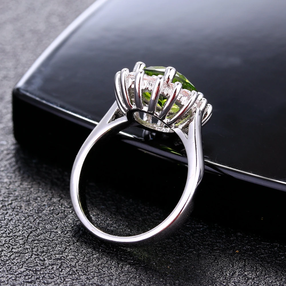 Серебряные кольца с цветком и камнями перидот, Роскошные Блестящие Свадебные ювелирные изделия, кольца для помолвки для женщин, 925 кольцо на продажу