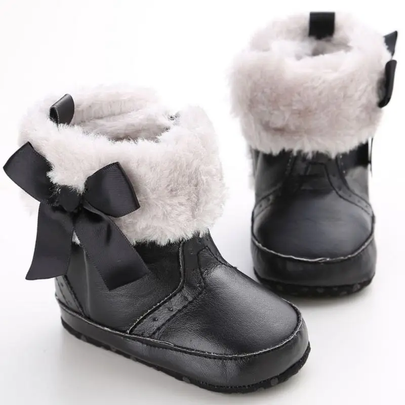 Осенне-зимние детские ботинки для новорожденных девочек; нескользящая теплая обувь для малышей; зимние пинетки для детей от 0 до 18 месяцев - Цвет: Черный