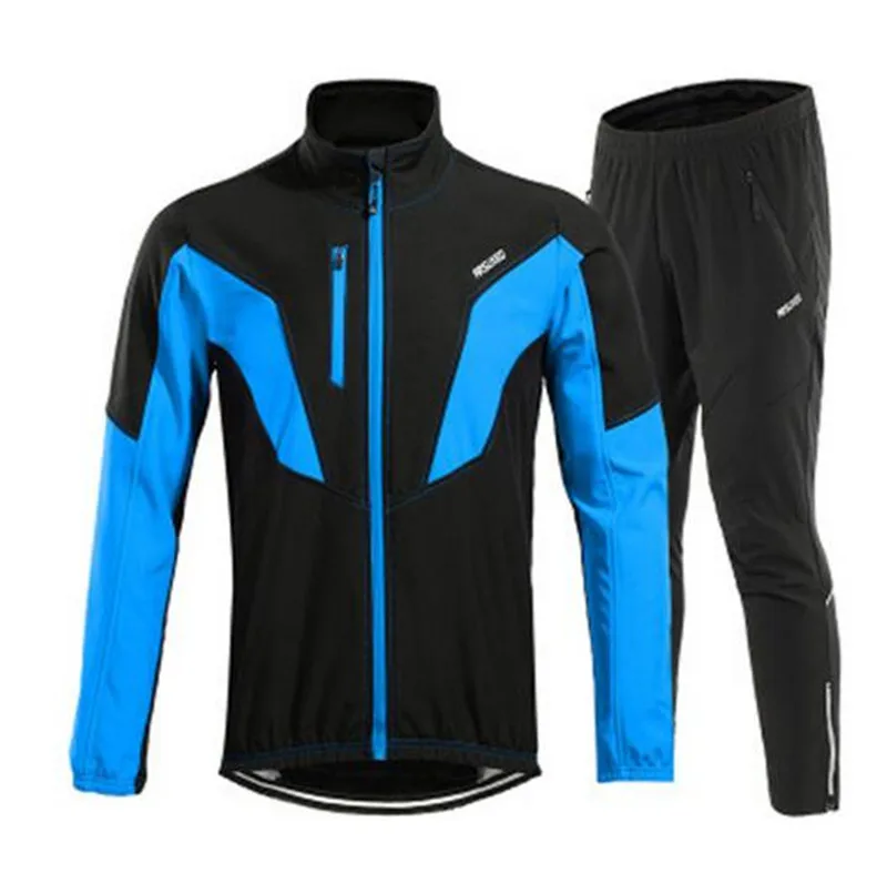 ARSUXEO Тепловая велосипедная куртка, зимняя теплая флисовая велосипедная одежда, ветронепроницаемая спортивная куртка для бега, штаны, комплект MTB, велосипедная майка