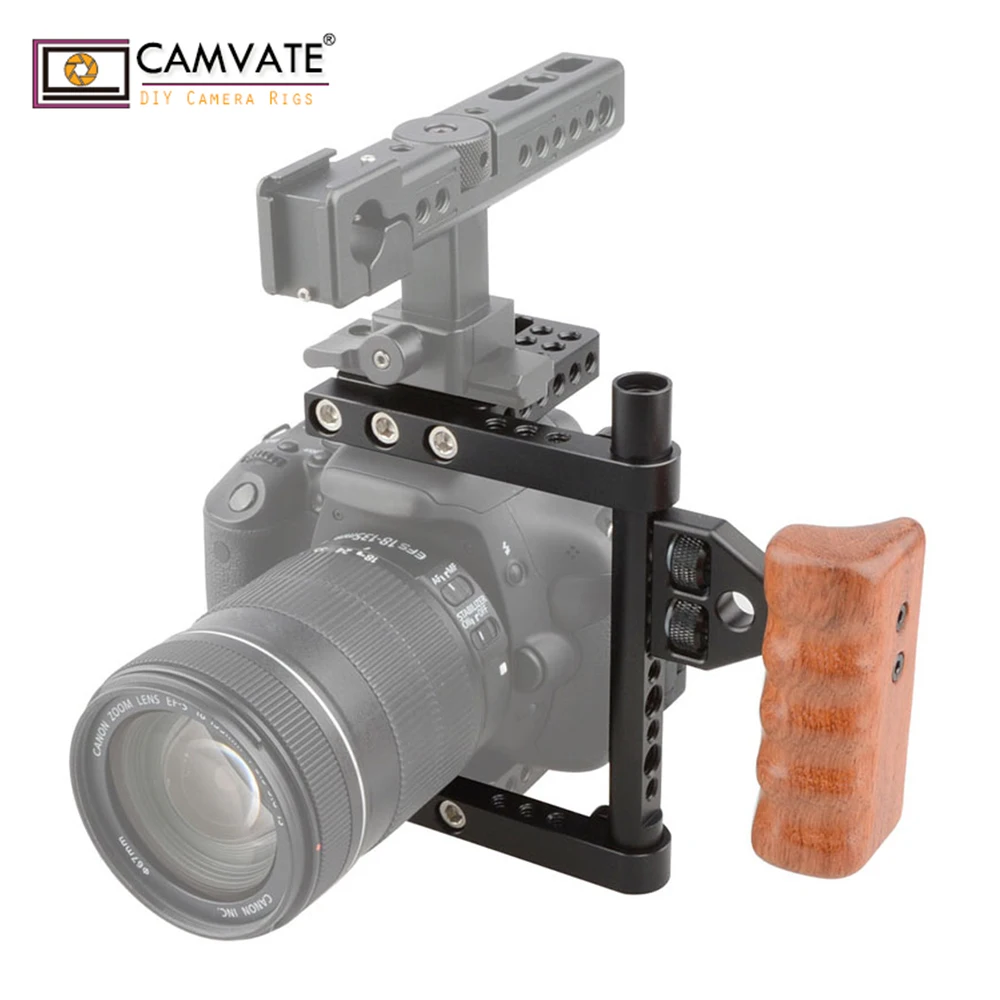 Камера CAMVATE с деревянной ручкой (слева) для Canon 50D/40D/30D/6D/7D /7D Mark11/5D Mark11/ Nikon D800/D7000/D7100/