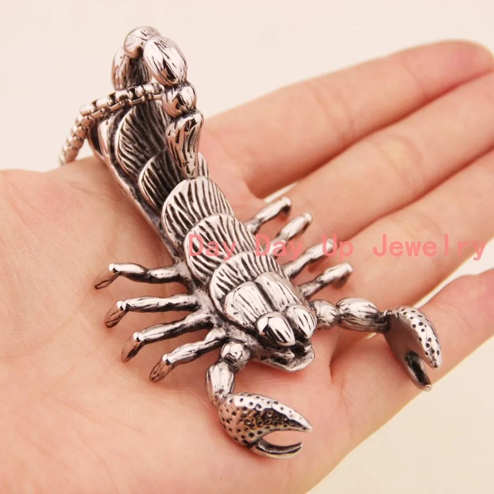 82*60MM 56G Heavy Cool Silver Black Scorpions Biker Jewelry 316L Stainless Steel Men's Pendant Necklace High Quality Free Chain |