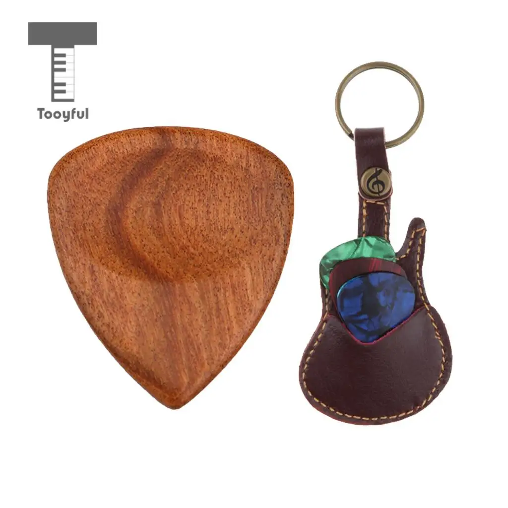 Smooth Wooden Guitar Pick Plectrums Heart Shape + Storage Case Bag for Acoustic Electric Guitar