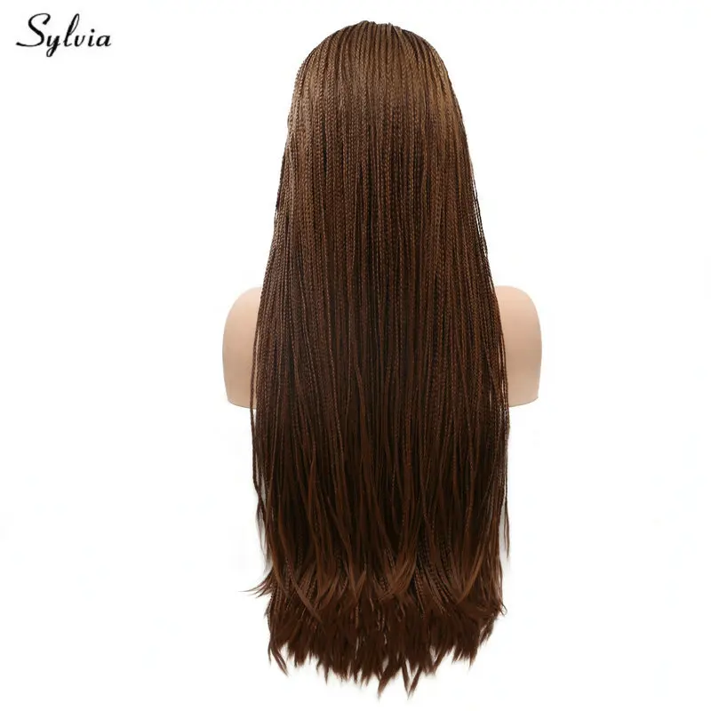 Sylvia плетеная коробка Плетеный Длинные волосы натуральная пряжа коричневый синтетический кружевной передний парик для женщин праздничные праздники Drag queen