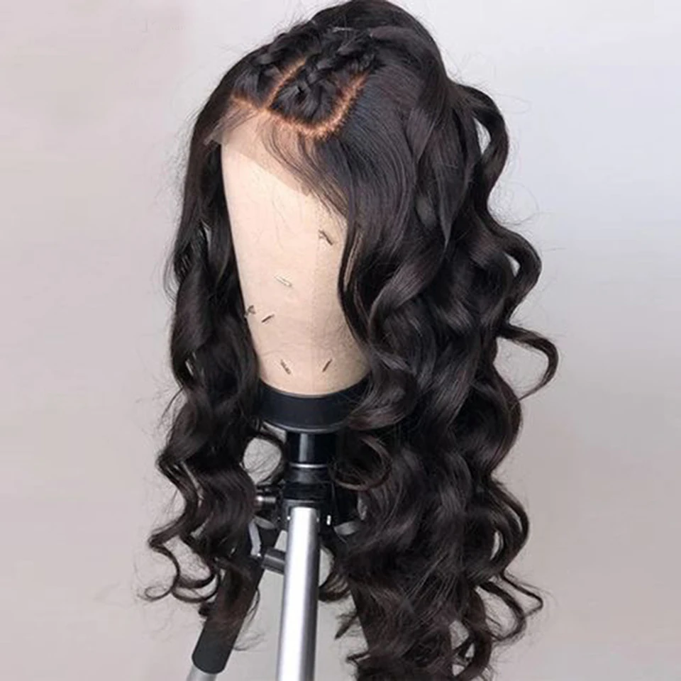 Свободные волнистые парики из человеческих волос с волосами младенца предварительно сорванные перуанские прямые волосы передние парики