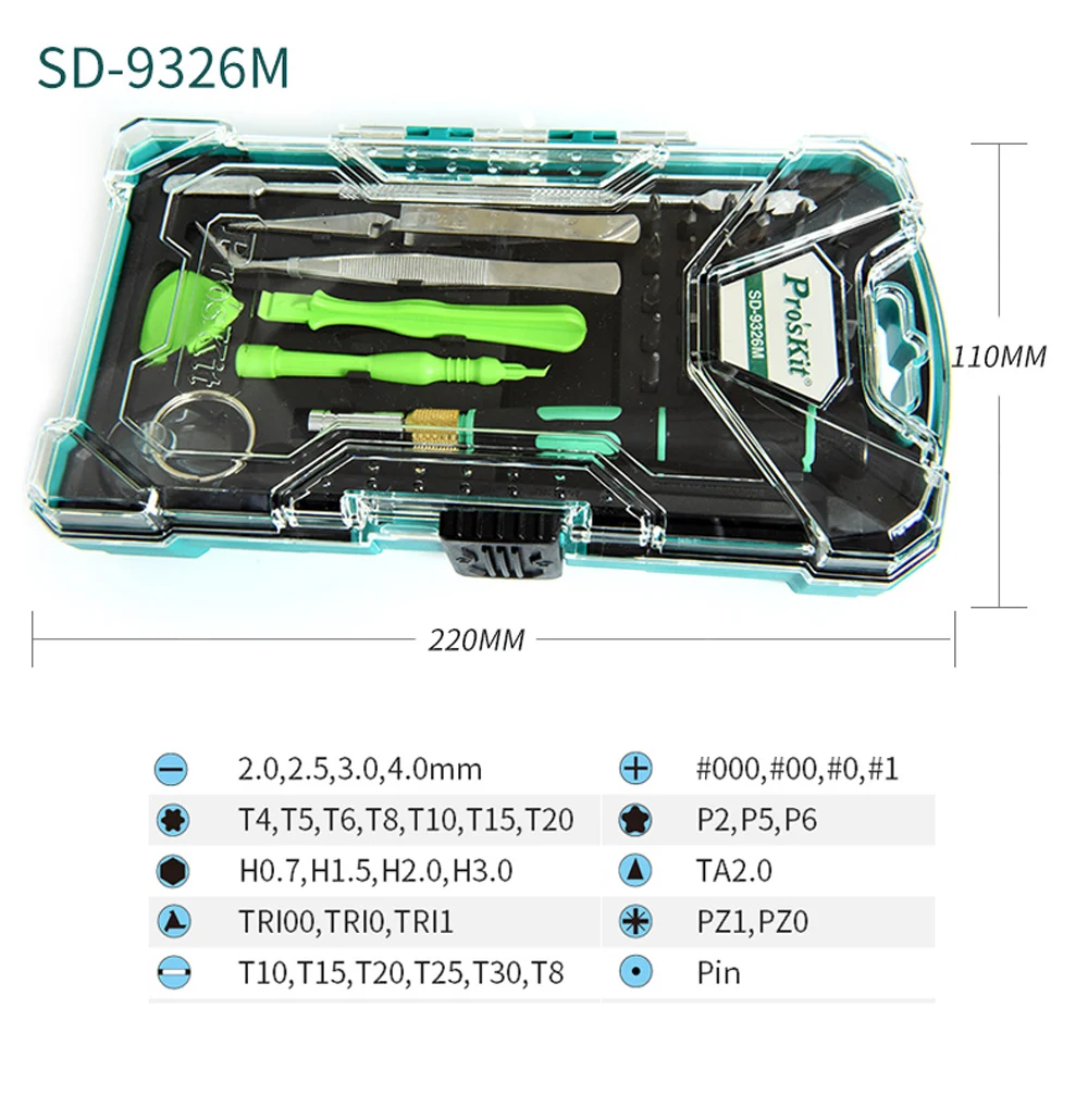 ProsKit SD-9326M потребительской электроники оборудование набор инструментов для ремонта электронного оборудования комплект для ремонта телефона демонтажа коробка с инструментами, инструменты для обслуживания