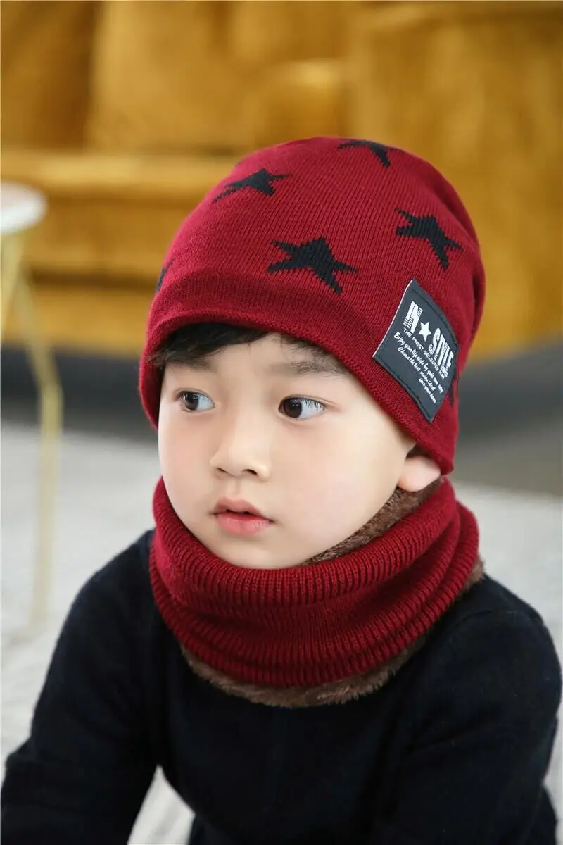 SUOGRY/новая детская зимняя теплая вязаная шапка, шапки с шарфом из утолщенной шерсти для мальчиков от 6 до 10 лет, ветрозащитная уличная шапка