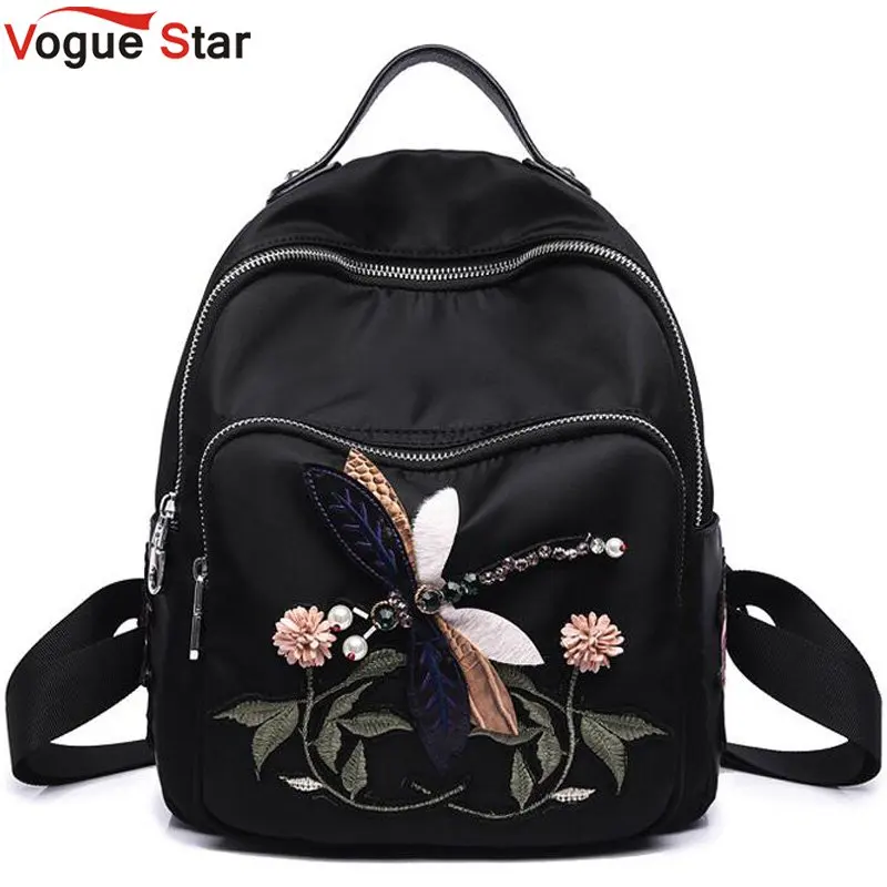 Handmade Embroidery Flower Women Fashion Backpacks School Bags for Teenage Girls Black