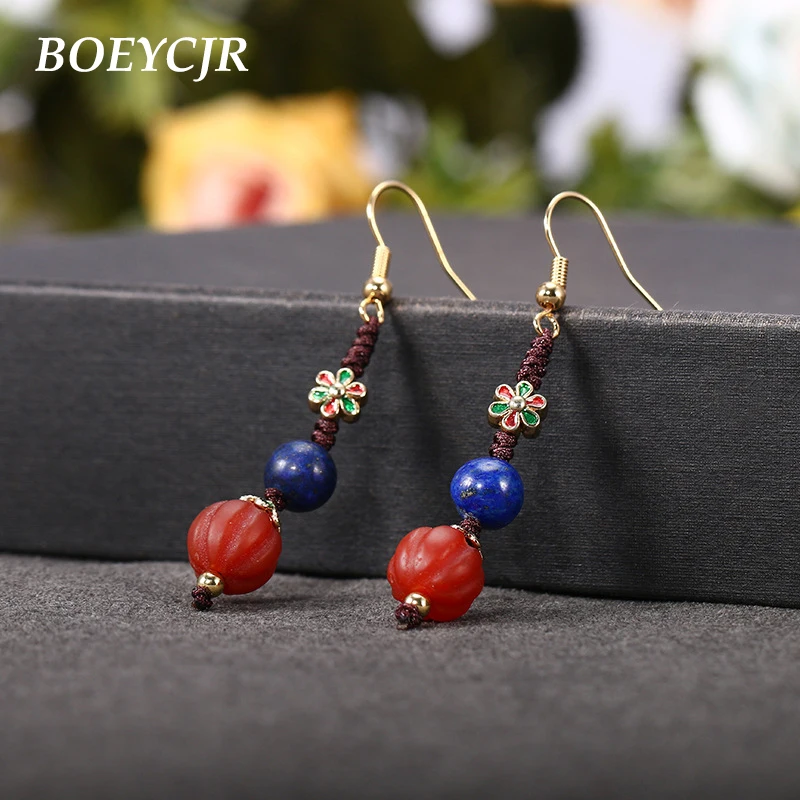 Colorful Stones Earrings Dangle Earrings Handmade Vintage Earrings Drop Earrings Ethnic Chinese Style