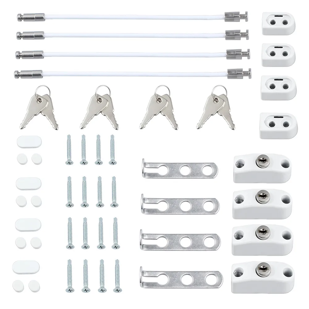 

4 Pcs Window Lock Aluminium Door Restrictor With Key Child Baby Safety Security Cable Wire Lock Prevent Children Falling
