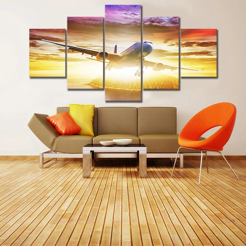 Wall Art холст для живописи отпечатки 5 шт. с летающим летящим самолетом из природный