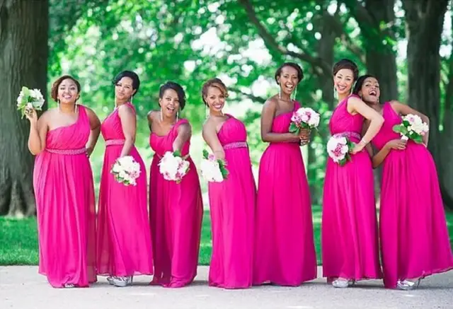 Hot Sale Hot Pink Bridesmaid Dresses 2015 Long Chiffon Dress One 