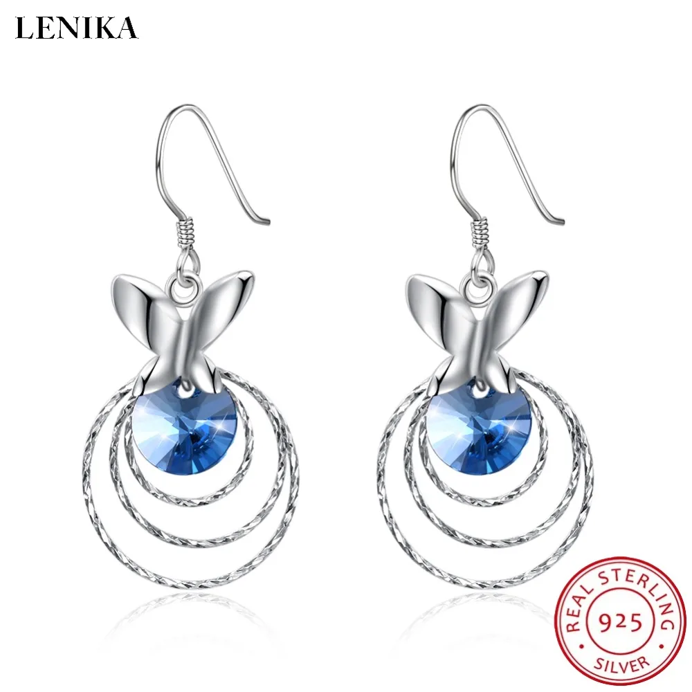 Earrings 2020 LEKANI Blue Beads Drop Butterfly For Women Crystals From Swarovski S925 Sterling Silver pulseira feminina | Украшения и