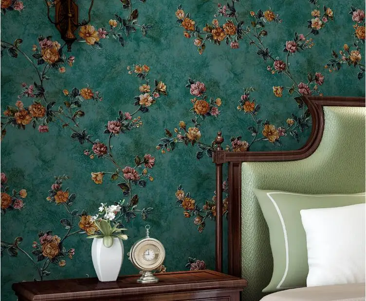 Papel de Parede Sala de Estar Beibehang Vintage American Pastoral Tecido Não Tecido Floral Quarto Sofá Compacto 7 Beibehang Vintage American pastoral tecido não tecido