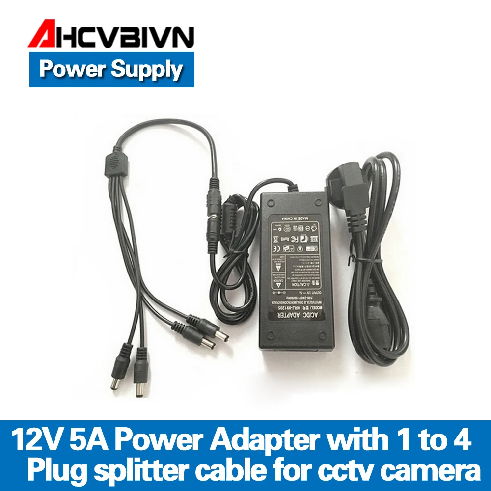  AHCVBIVN 12V 5A 1to 4 Port plug splitter cable CCTV Camera AC Adapter Power Supply Box For the CCTV - 32926155622
