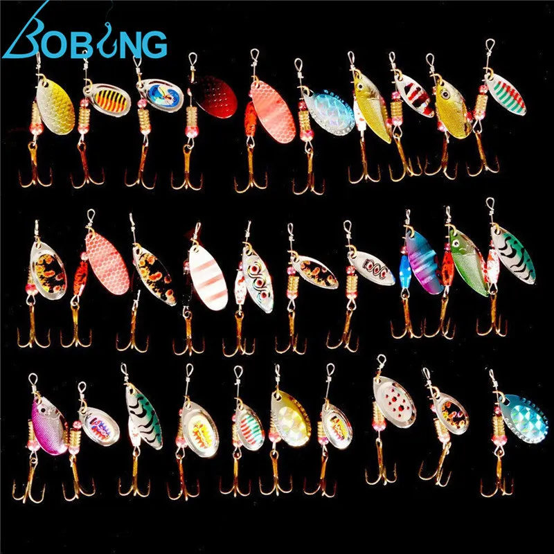 Bobing 30Pcs Lot Fishing Lures Iron Hard Spoon Lures Spinners Multiple Colors Fish Lure Baits Set Tackle Accessories