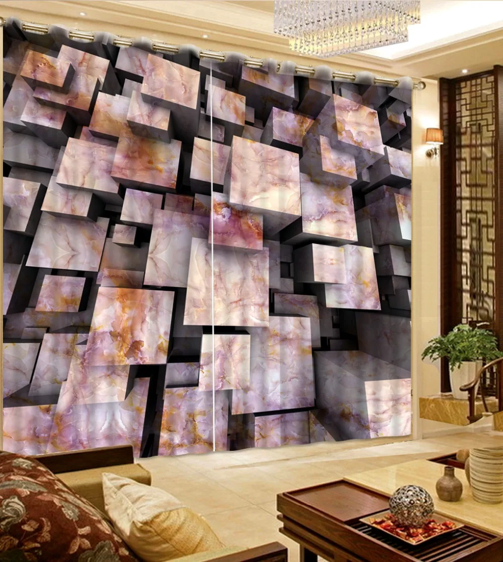 

3D Curtain Modern BOX square Painting Curtain Kids Room Curtains Hooks Curtain For Ktv , Bar hotel Home Decor