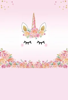 

Unicorn Backdrop Photographic Background Beautiful Girl Flower Pink Birthday
