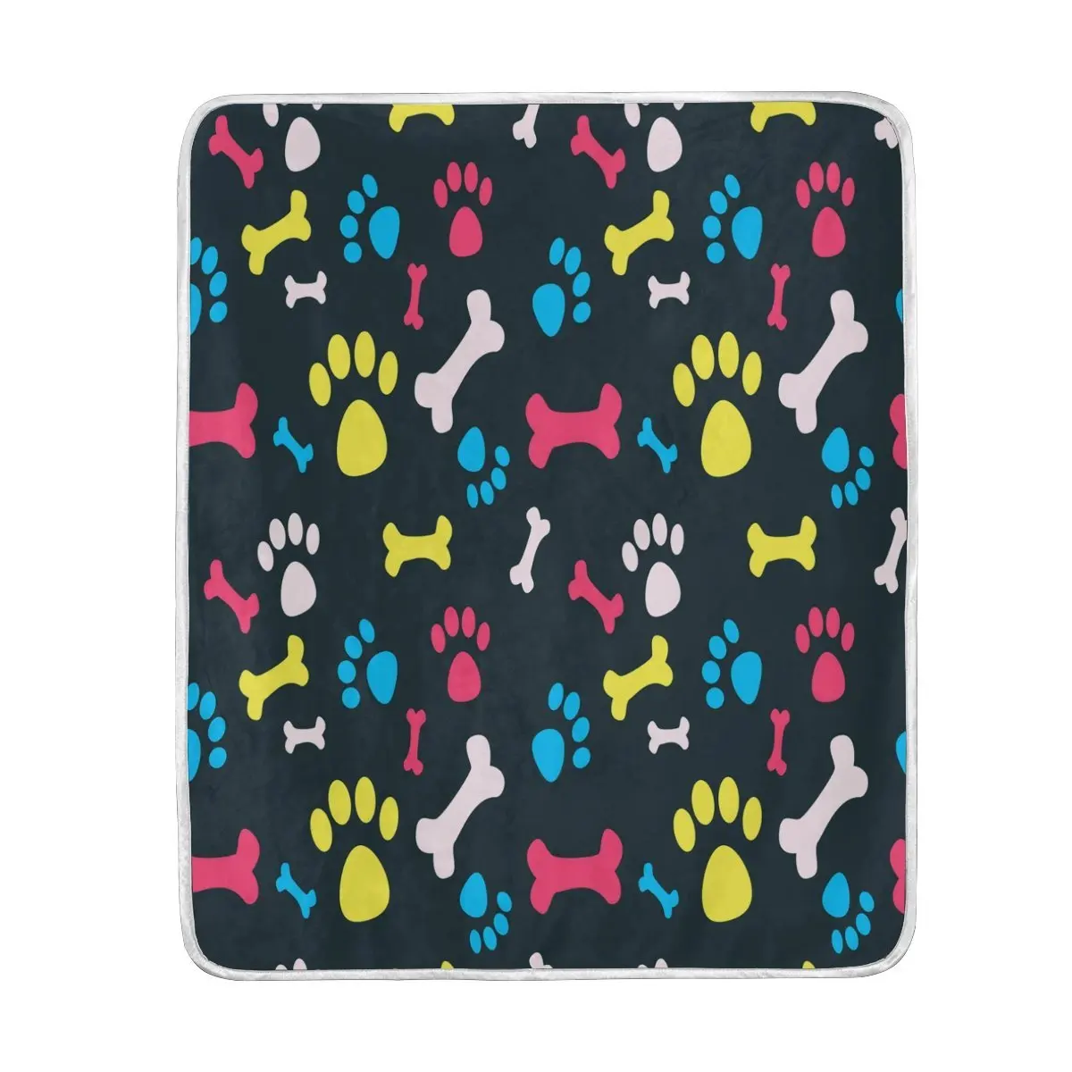 Funny Puppy Dog Colorful Paw Bone Blanket Soft Warm Cozy Bed Couch Lightweight Polyester