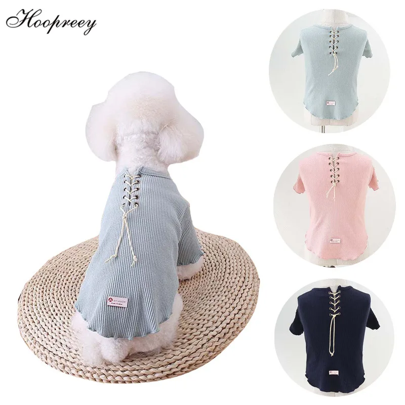 

2019 Spring Summer Cotton Puppy Dog Clothes Tied Design Bottoming Dog Shirt Cat Vest for Chihuahua Small Puppy Dogs and Cats 10A