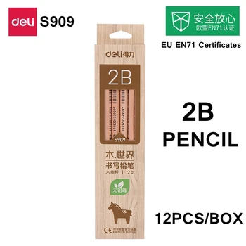 

12PCS/BOX Deli Wood pencil HB 2B Pencil European EN 71 certificated Brass wood pencil S905 S909 S910 S935 S936 Wholesale