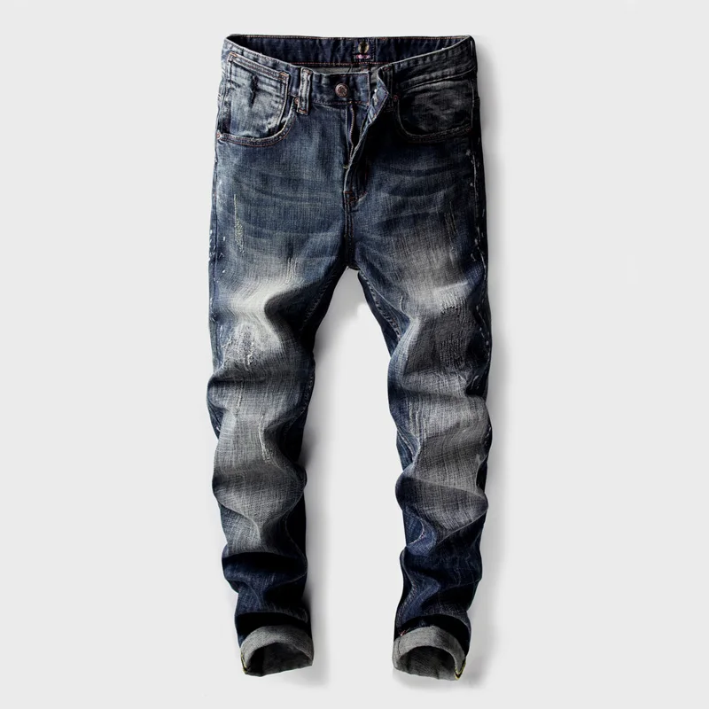 

Fashion Men Jeans Vintage Design Ripped Jeans For Men Slim Fit Cotton Denim Pants hombre Streetwear Italy Style Classical Jeans