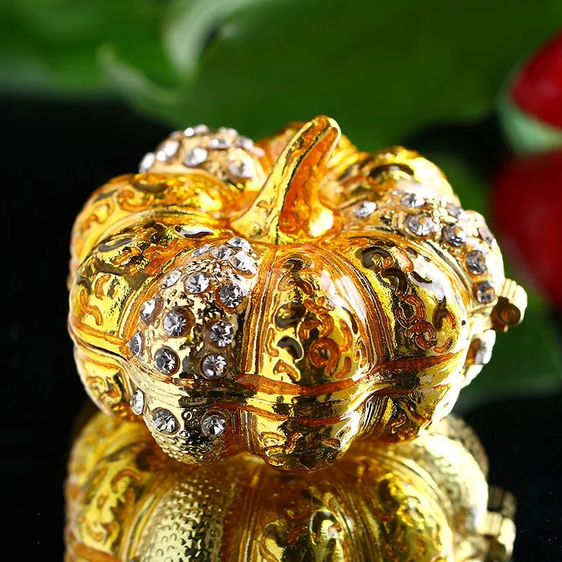 1.2inch Metal  Gold Pumpkin with Crystal Women Trinket Box Ring Earrings Box Storage Boxes Wedding Jewelry Case Lady Gift Crafts (8)