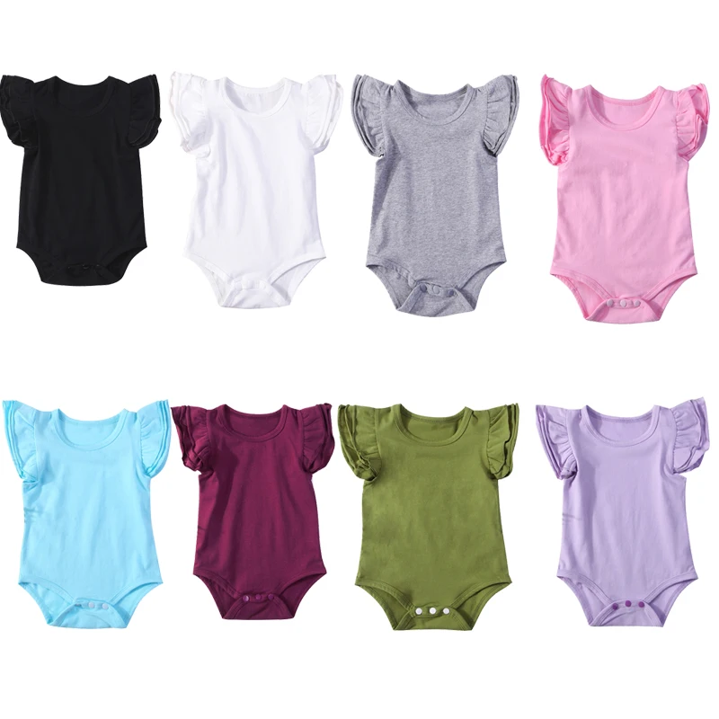 Lovely Newborn Infant Baby Girl Ruffles Sleeve Solid Color Cotton Baby