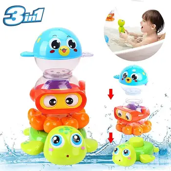 

Summer Water Toys Stacking Cups Baby Bath Toy Early Education Toy Stack Tackable Sea Animal Water Squirters Bathtub Playset