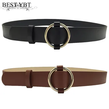 

Best YBt Women's Round buckle belts female leisure jeans wild belt Imitation leather Simple Retro decoration women's casual Belt