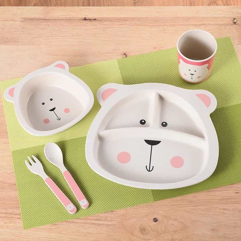 5pcs/set carton animal children dinnerware kid's Bamboo fiber Baby bear