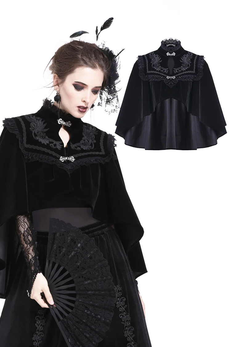 

Darkinlove Women Gothic Lolita Loack Cape High Neck Velour Hooded Steampunk Retro Cape Evening Party Women Cloak