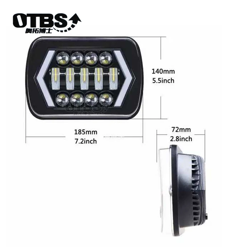 Светодиодный прожектор OTBS 5x7 7x6 дюймов 55 Вт фара белого цвета DRL Желтый поворотный
