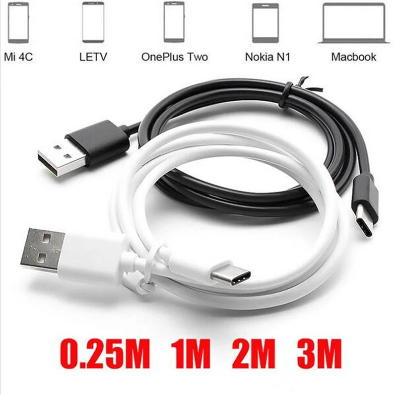 

50pcs/lot 25cm 1m 2m 3m USB Type C Cable USB C Data Sync 5V 2.4A Fast Charging Cable For Samsung Galaxy S8 and USB-C Devices