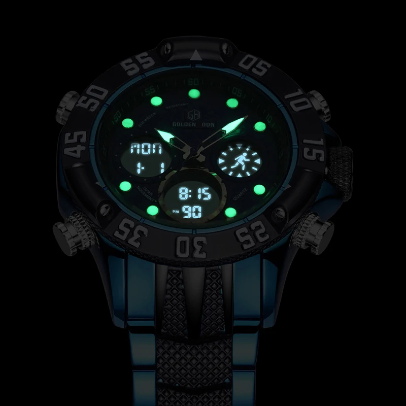 GOLDENHOUR Männer Militär Sport Uhr Männer LED Analog Digital Uhr Armee Edelstahl Quarz geschenk_voghion.com