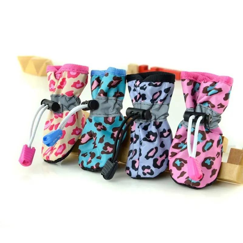 

New Style Home Dog Shoes Cover Leopard Pet Shoes Waterproof Rain Boots Pet Cat Dog Outsole Waterproof Leopard Boots D1