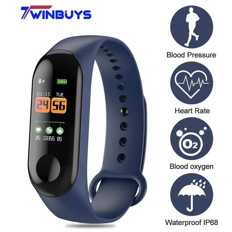 

Twinbuys M3 0.96inch Color IPS Screen Smart Sport Fitness Bracelet Blood Pressure Oxygen IP68 Waterproof Activity Tracker