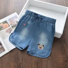 Джинсовые шорты из хлопка для маленьких девочек модные детские объемный для одежды с вышивкой собаки из мультфильма,, лидер продаж, штаны для девочек