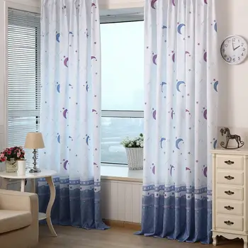 

1*2m Cartoon moon Blackout Curtains For Kids Room Children Living Room Bedroom Pastoral Moon Star Printed Sheer Window Curtain