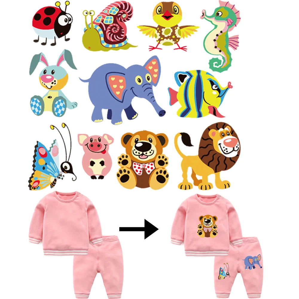 

Cute Animals Patch Kids Clothes Press Heat Transfer Sticker A-level Washable Iron On Appliques For T-shirt Dresses Decoration
