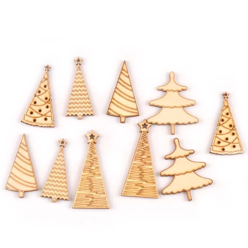 

30-45mm Mix Christmas Tree Pattern Wood DIY Crafts Scrapbooking Accessories For Home Decor Handmade Wooden Ornaments 10Pcs M2122