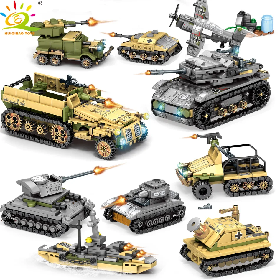 HUIQIBAO игрушки 1061 шт 8in2 военные танковые строительные блоки для детей WW2 армейский
