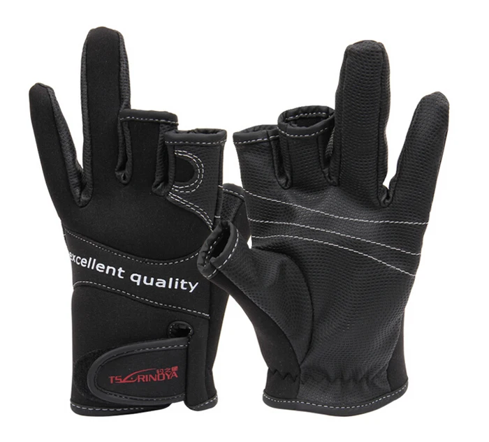 High Quality 1Pair Trulinoya Three Fingerless Fishing Gloves Anti skid Fingerless Fishing Gloves