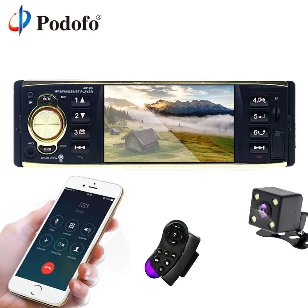 Podofo 4 TFT Screen 1 Din Car Radio Audio Stereo MP3 Car Audio Player Bluetooth With