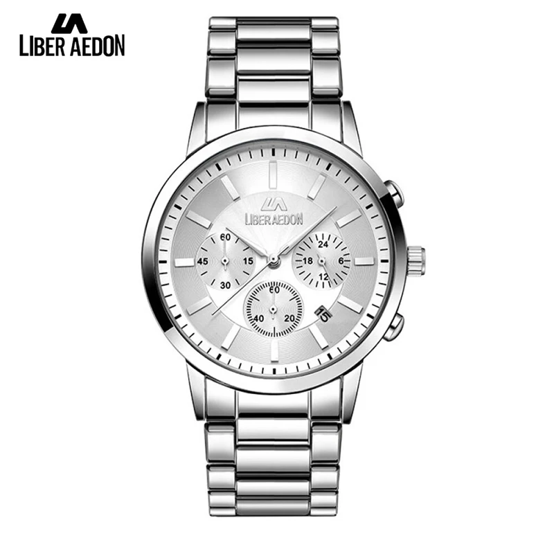 

Liber Aedon Fashion Men Watches 3 Dials Stainless Steel Wristwatch Multifunction Quartz Watches Relogio Masculino Gift for Male