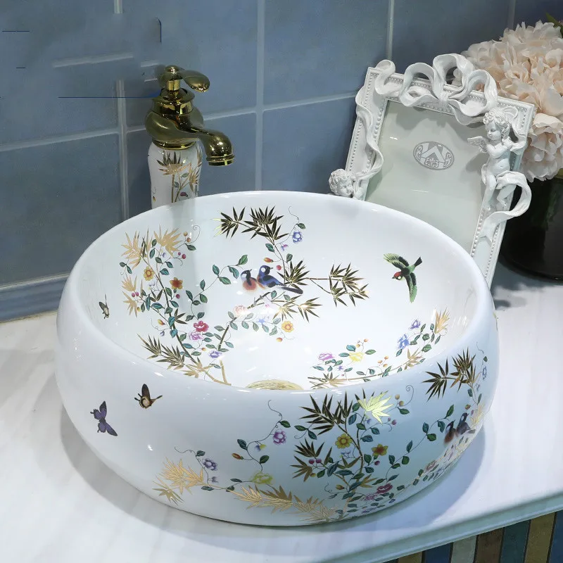 Us 277 0 China Flowers And Birds Ceramic Painting Art Lavabo Bathroom Vessel Sinks Countertop Ceramic Wash Basin Bathroom Sink In Bathroom Sinks