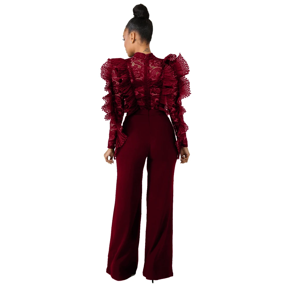 Wjustforu сексуальный кружевной комбинезон с оборками для женщин Vestido Черный Модный