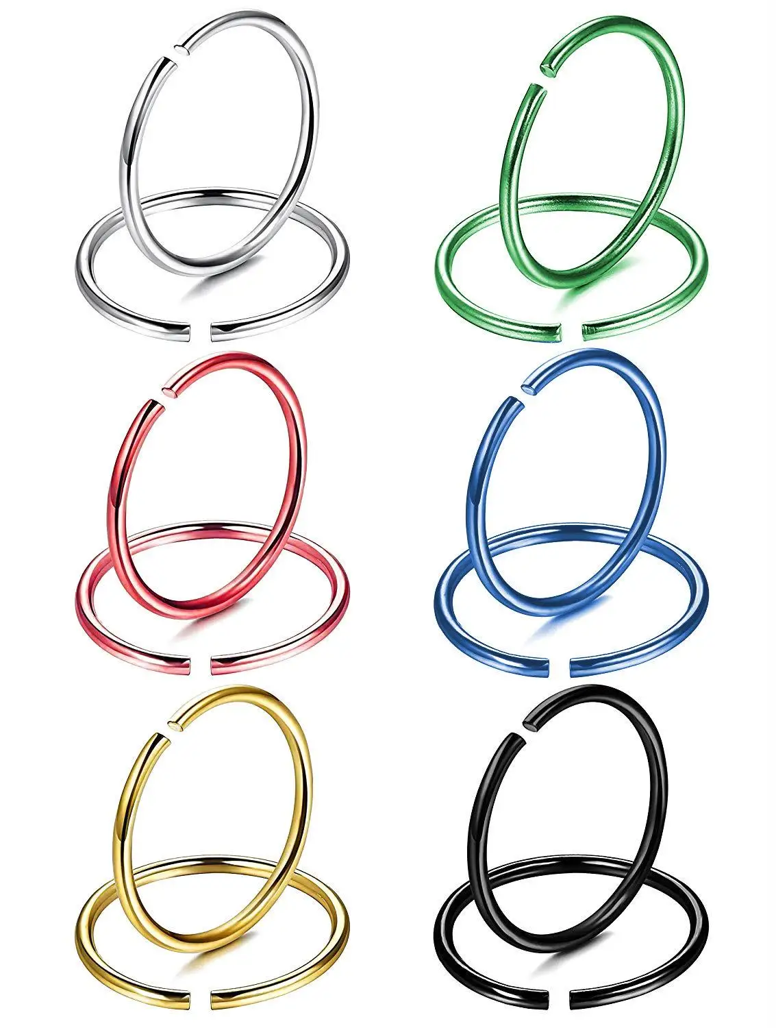 12pcs/set mixed color Surgical Steel 1.0mm Cartilage Piercing Stud Thin 8mm Small Nose Ring Hoop Fashion Jewelry | Украшения и